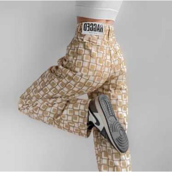 The Ragged Priest Jeans High Waist Pants Geometric Gold Cream 26 Boho Hippie - Picture 2 of 15